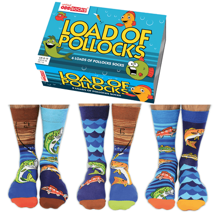 Sock Academy - UNITED ODDSOCKS GIFT BOX - LOAD OF POLLOCKS - 6 ODD SOCKS - UK 6 - 11 EUR 39 - 46 US 7 - 12 - Guzzgoggs