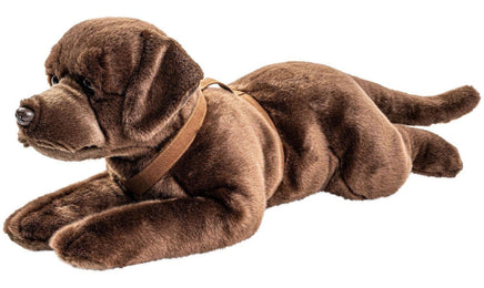 Uni Toys - Labrador, lying down, 65cm long with harness (Chocolate Brown) - cuddly/plush - Guzzgoggs