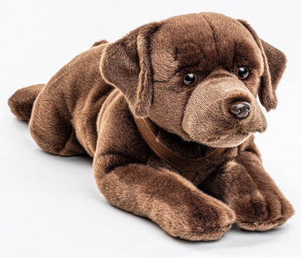 Uni Toys - Labrador, lying down, 65cm long with harness (Chocolate Brown) - cuddly/plush - Guzzgoggs