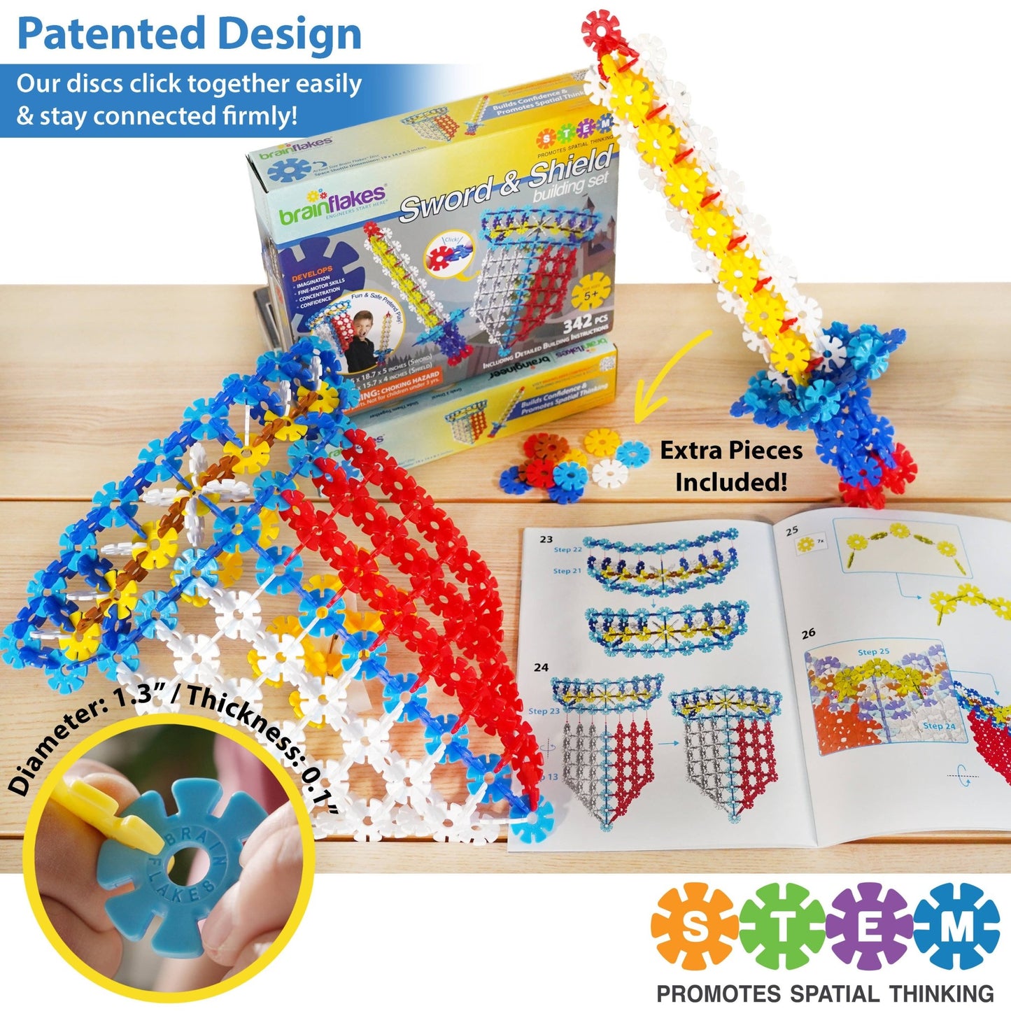 VIAHART Brain Flakes Sword & Shield Building Set with Detailed Step by Step Instructions - Guzzgoggs