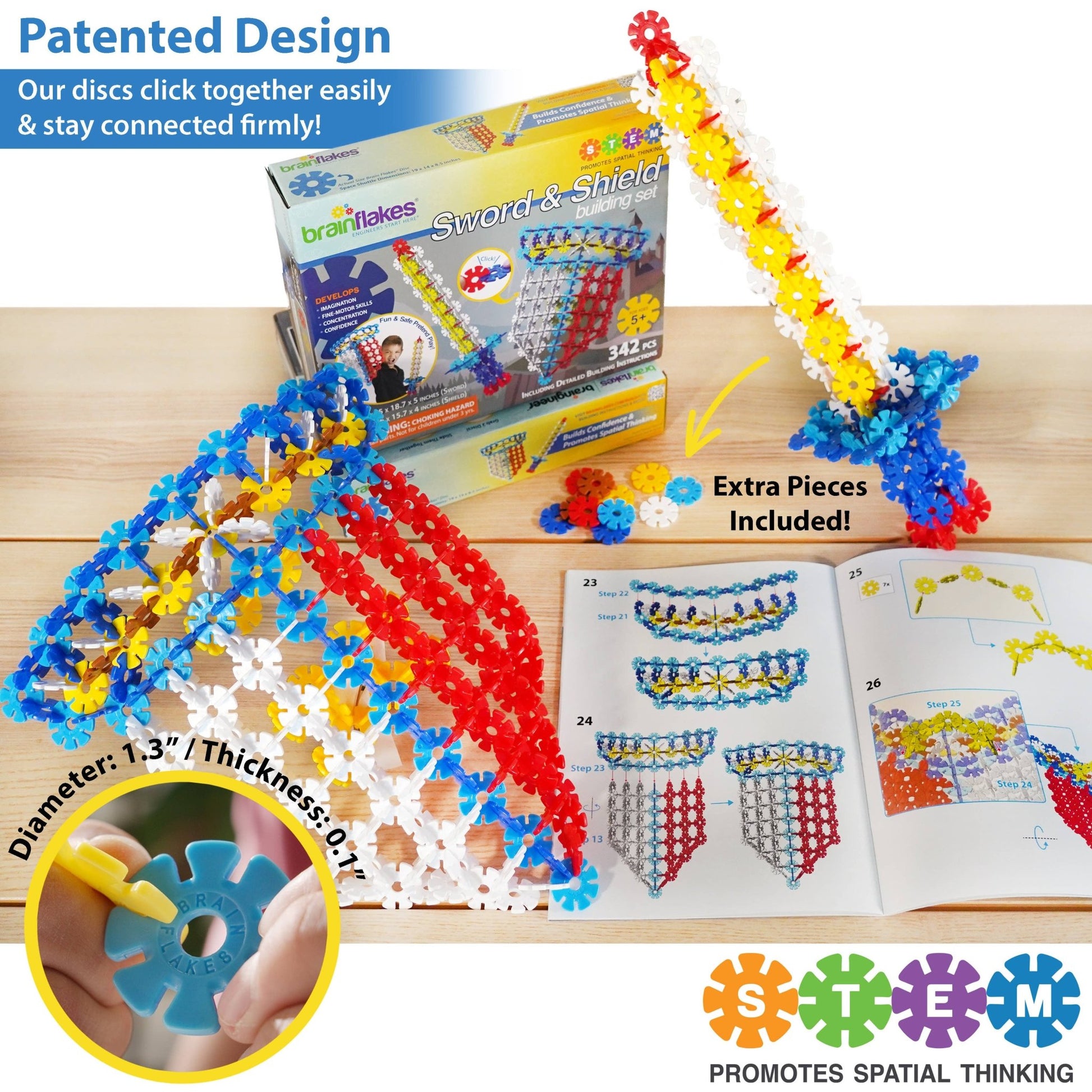 VIAHART Brain Flakes Sword & Shield Building Set with Detailed Step by Step Instructions - Guzzgoggs