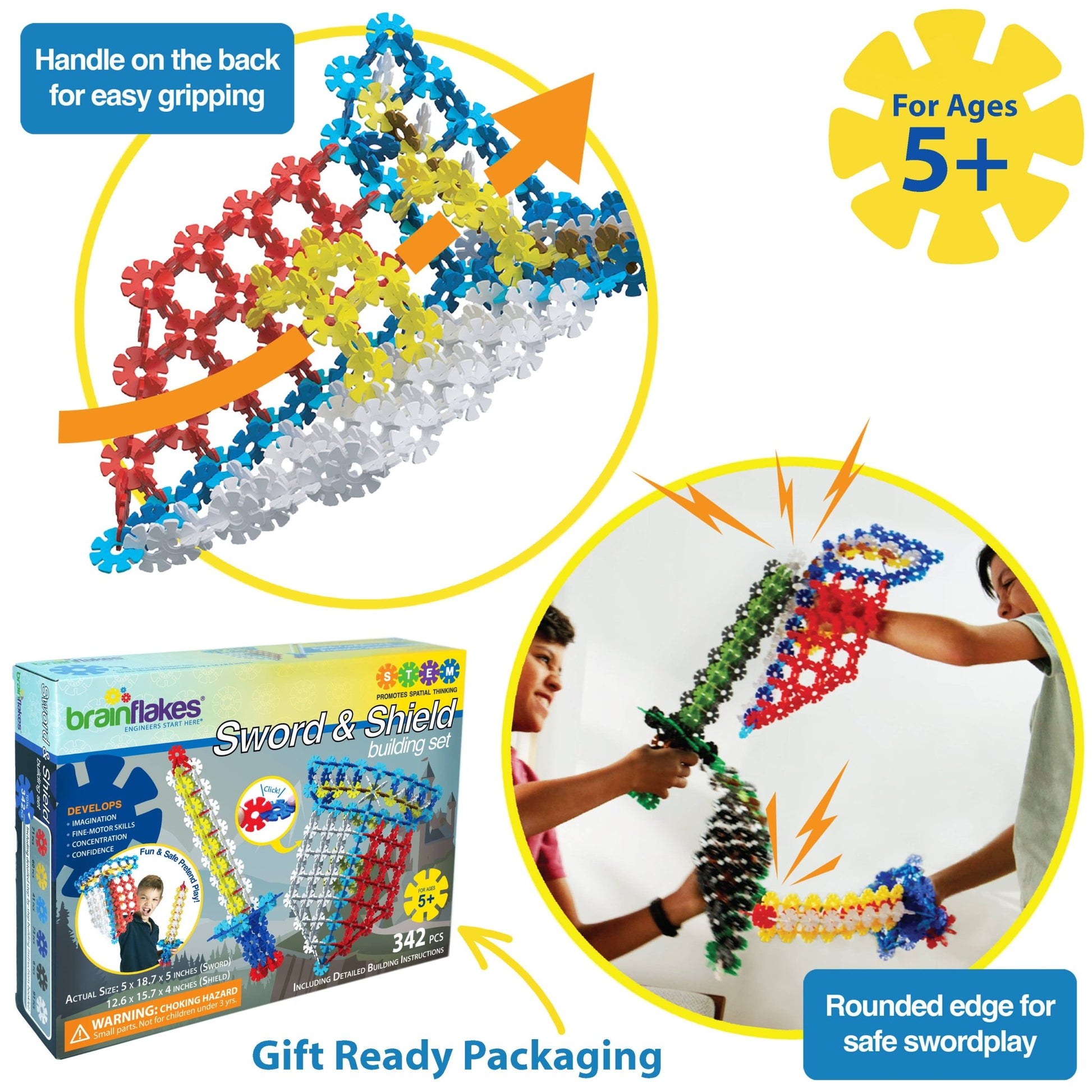 VIAHART Brain Flakes Sword & Shield Building Set with Detailed Step by Step Instructions - Guzzgoggs