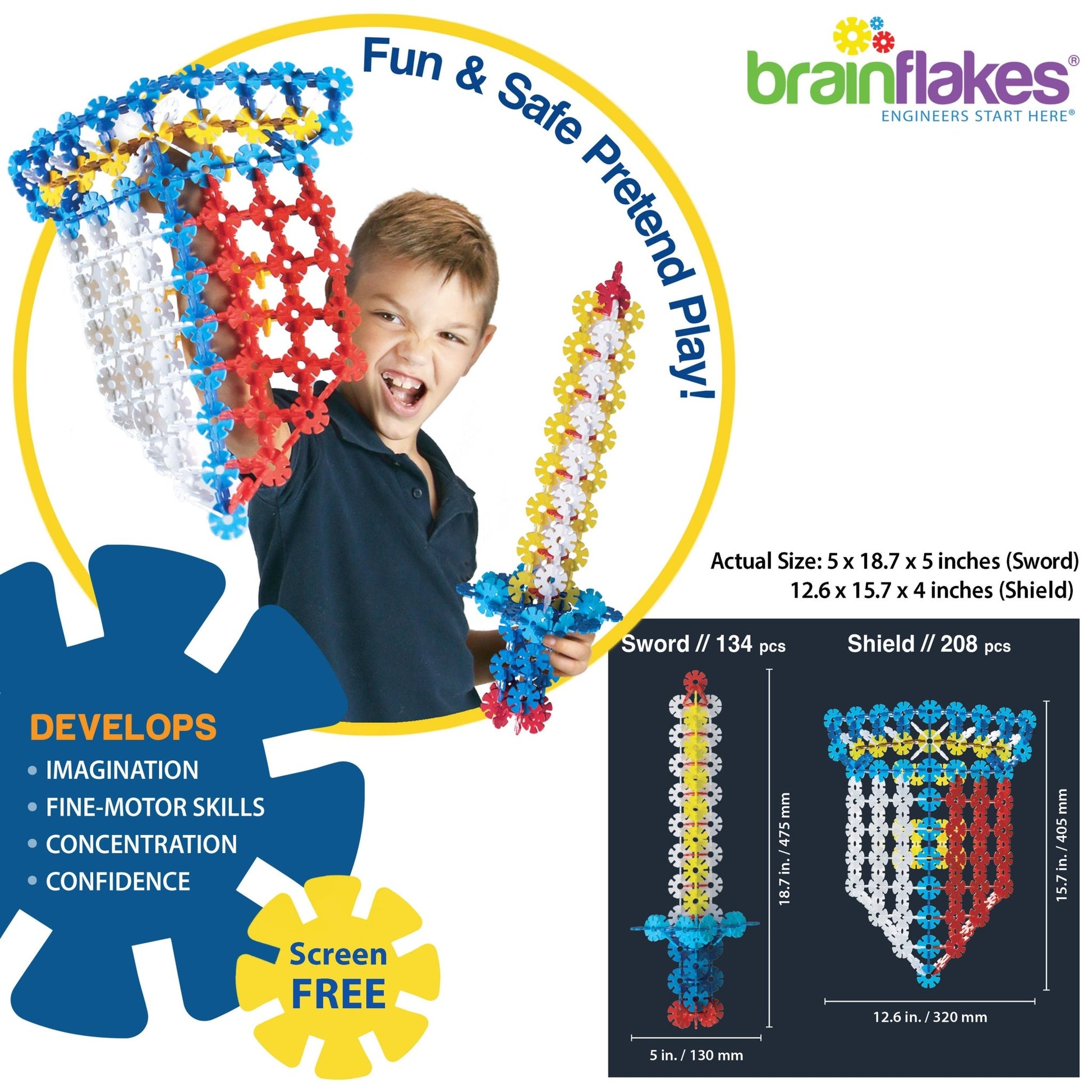VIAHART Brain Flakes Sword & Shield Building Set with Detailed Step by Step Instructions - Guzzgoggs