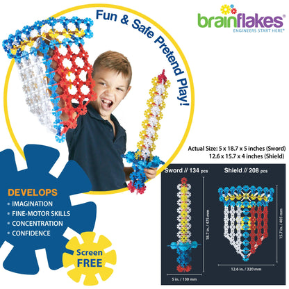 VIAHART Brain Flakes Sword & Shield Building Set with Detailed Step by Step Instructions - Guzzgoggs